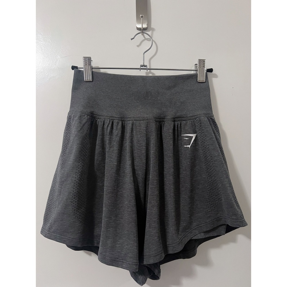 Gymshark Womens Grey Running Shorts High Waist Layered Athletic Gym Small‎